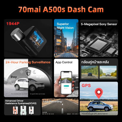 70mai Pro Plus Dash Cam A500s 1944P + กล้องหลัง RC06 Built-In GPS 2.7K Full HD กล้องติดรถยนต์อัฉริยะ 140 ° องศามุมกว้าง