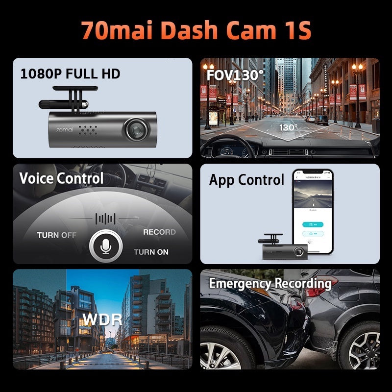 70mai Dash Cam 1S Car Camera กล้องติดรถยนต์ พร้อมสั่งงานด้วยเสียง WIFI 70mai 1080P ควบคุมผ่าน APP รับประกันศูนย์ไทย 1ปี