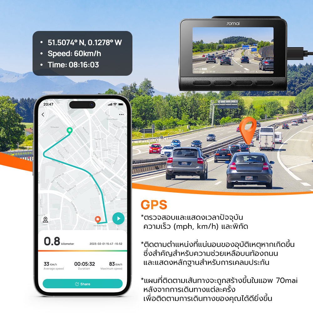 70mai A810 Dash Cam 4K Built-In GPS Full HD WDR 4G 70 Mai Car Camera wifi กล้องติดรถยนต์ รับประกันศูนย์ไทย 3ปี